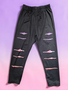 Shein kids Black Ripped-Accent Leggings - Pink & Purple Accents. Size 4.